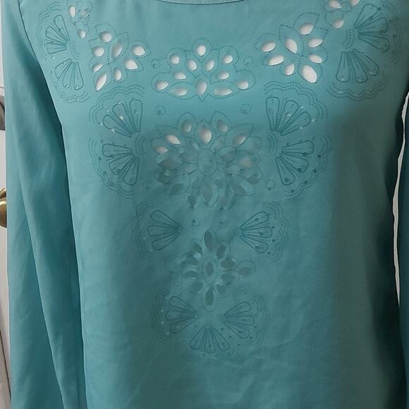 Xhilaration Women's Blue Cut Out Blouse XS Bohemian Castlecore Corporate Siren - Picture 5 of 9